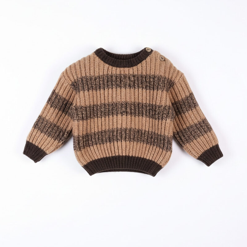CAMISOLA ÀS RISCAS TRICOTADA EM LÃ MERINO WEDOBLE